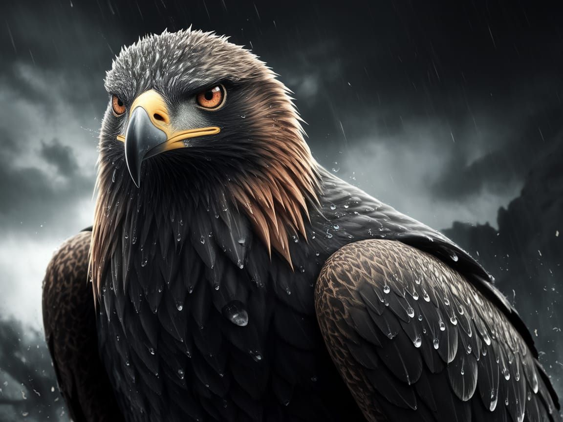 Majestic Black Eagle in Turbulent Storm