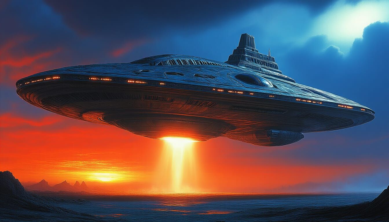 Alien Spaceship Landing Scene in Sci-Fi Comic Style