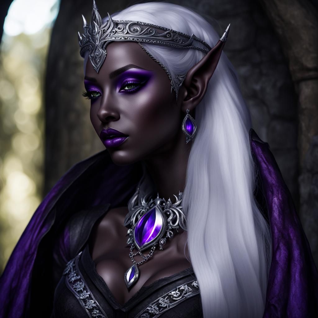 Drow Priestess in Dark Dungeon, Ultra-Realistic Detail