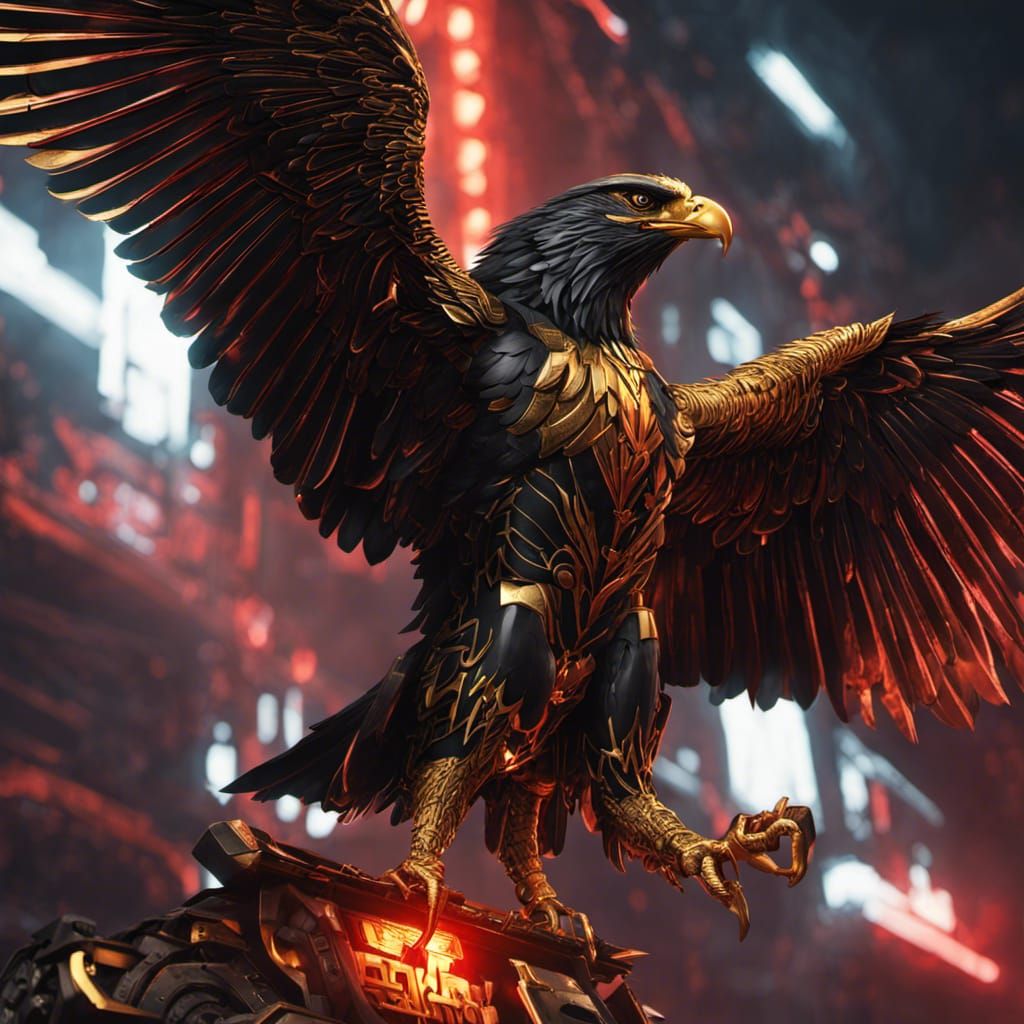 High Tech Gold Eagle Mobile in Cyberpunk Gothic Style