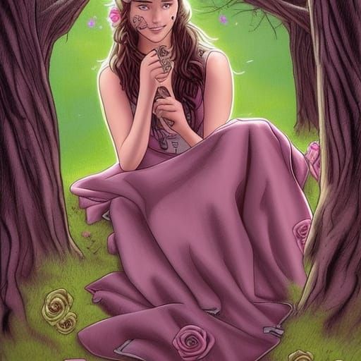 Girl Sketching Under Oak Tree: Comic Book Art