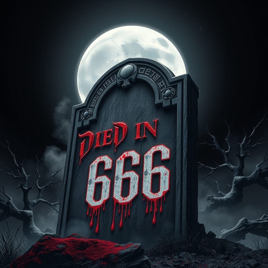 Ominous Gravestone in Dark Gothic Ink Splatter Style