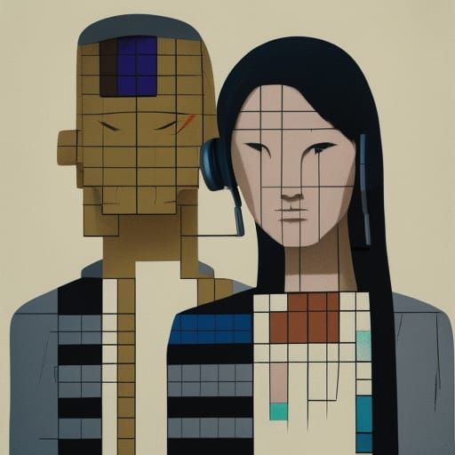 Meditators on Skateboard in Black and White Linocut