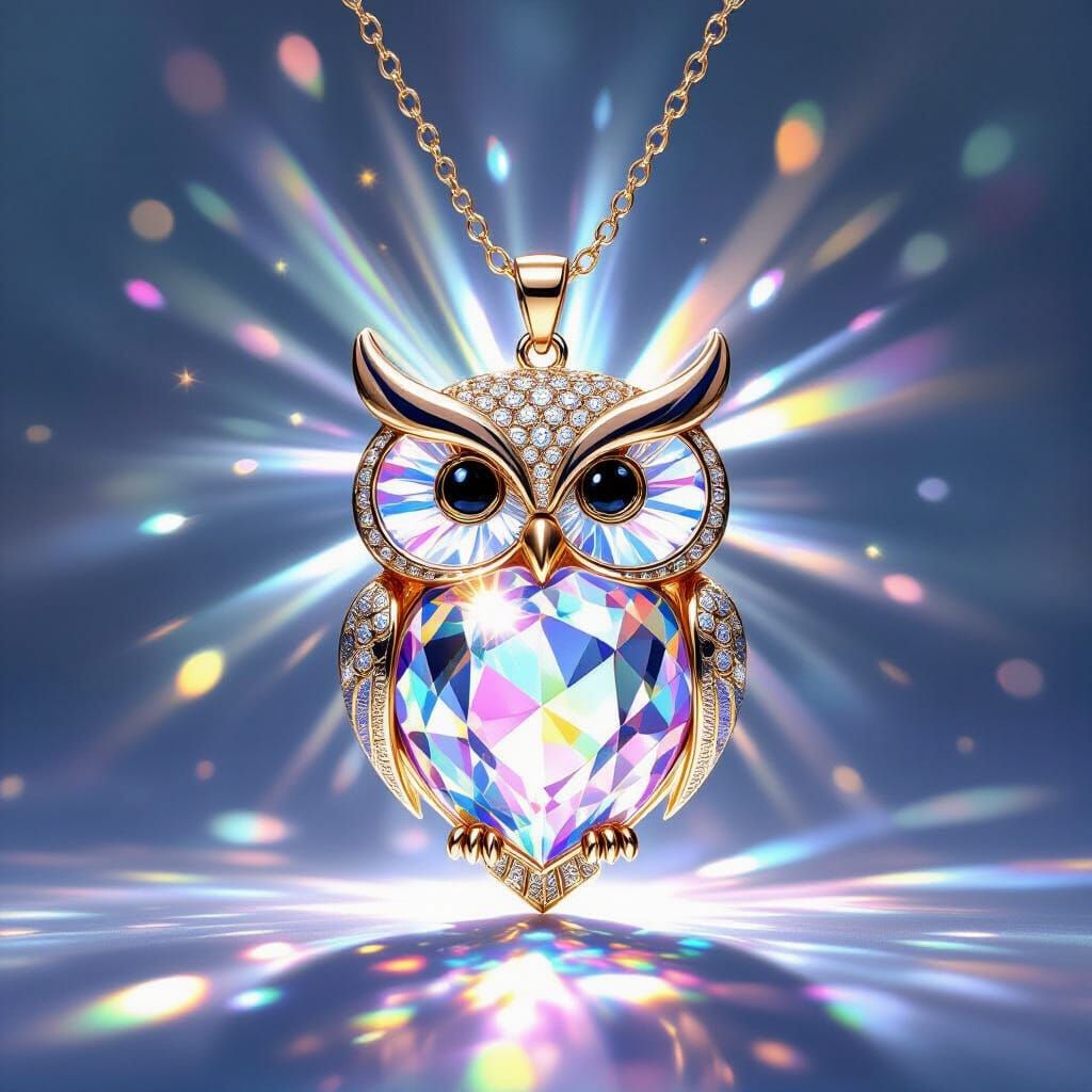 Prism Owl Necklace with Rainbow Aura