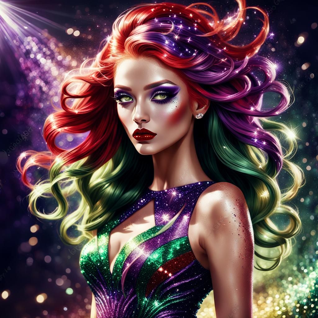 Glamorous Woman in Glitter Dress: Fantasy Art