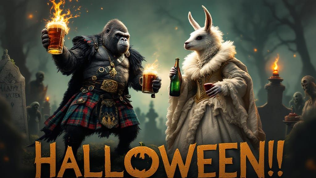 Gorilla Braveheart and Llama Antoinette Halloween Party