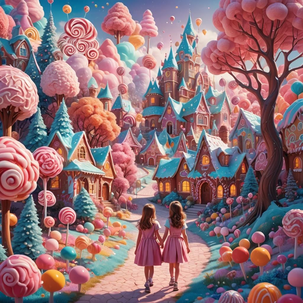 Vibrant Candyland Fantasy with Gingerbread Houses