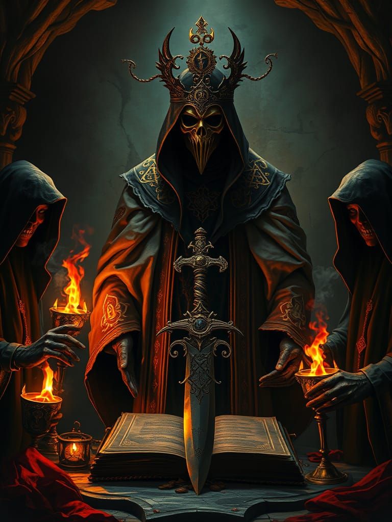 Dark Fantasy Saint in Sinister Ritual Oil Painting