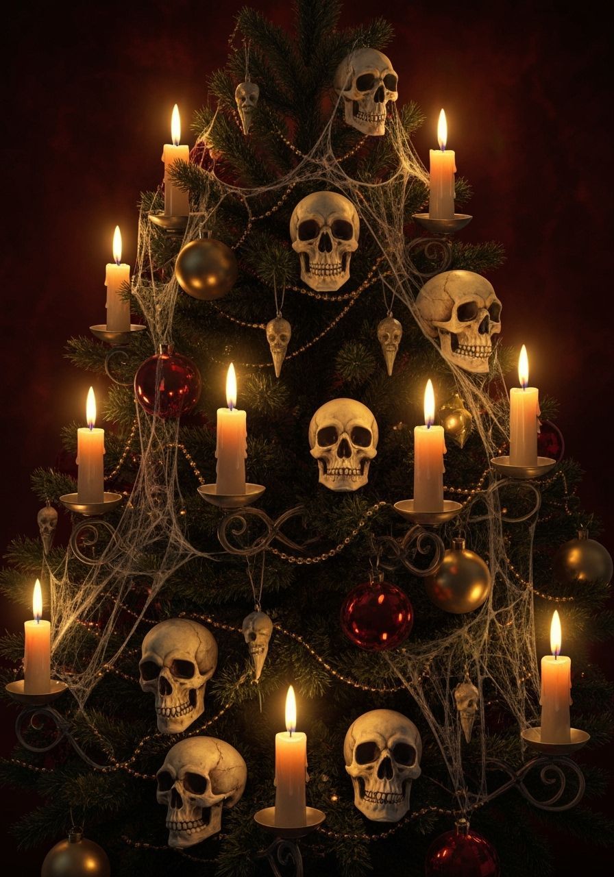 Macabre Hallowmas Tree with Candles and Skulls