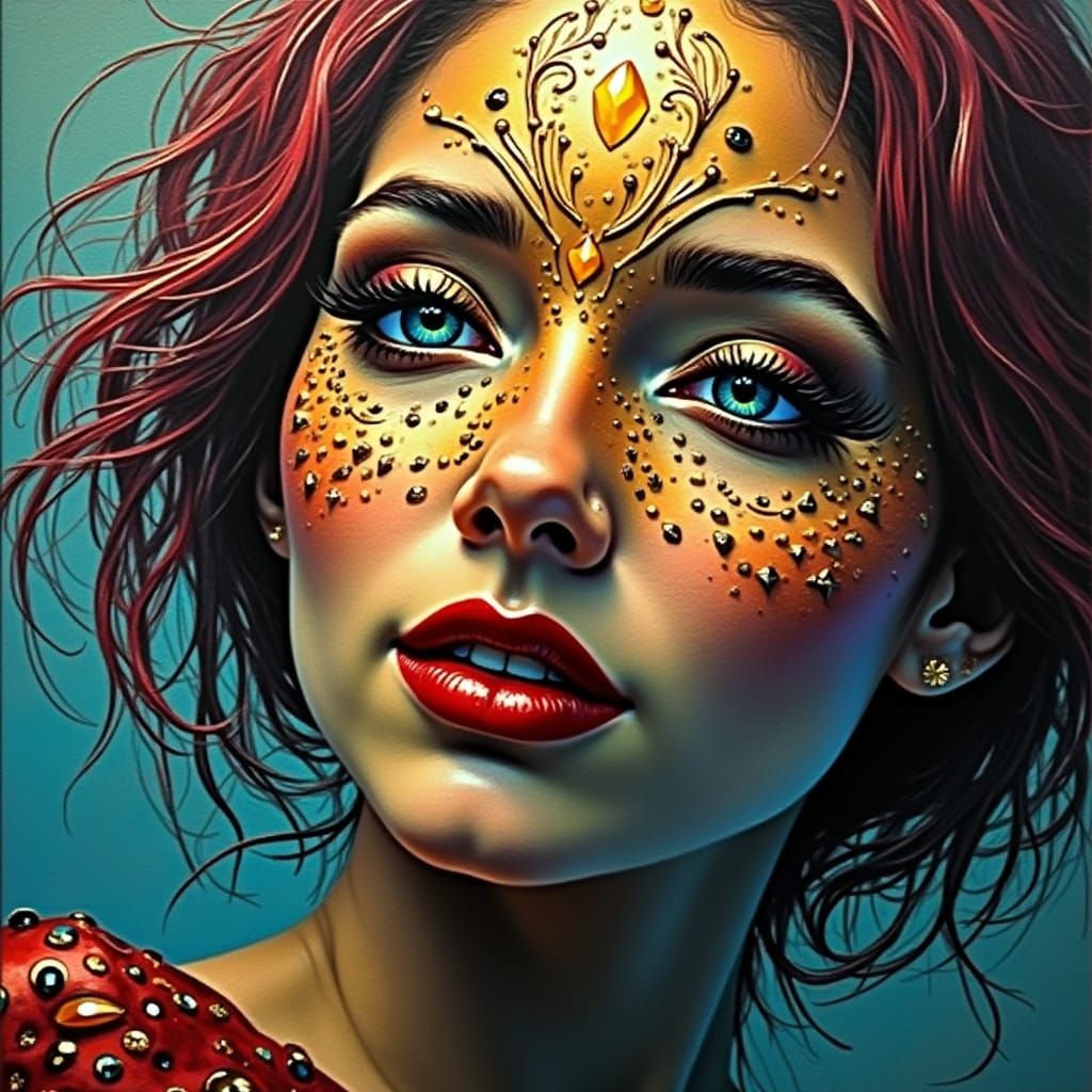 Mysterious Goth Woman in Black Leather and Rose Gold Eyes