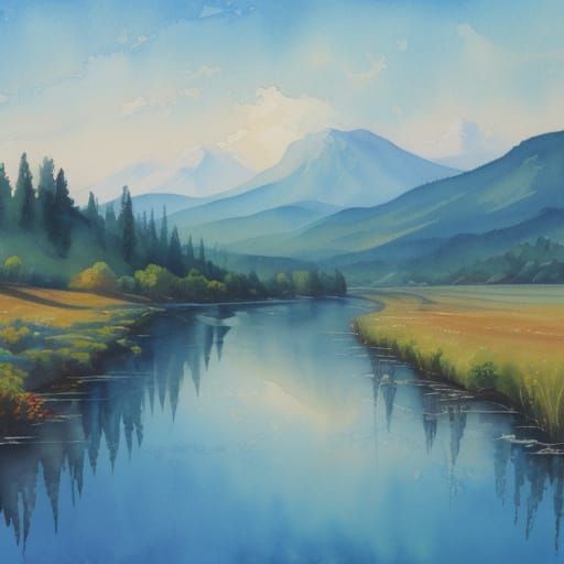 Impressionist Lake Sunrise in Thick Gouache Style