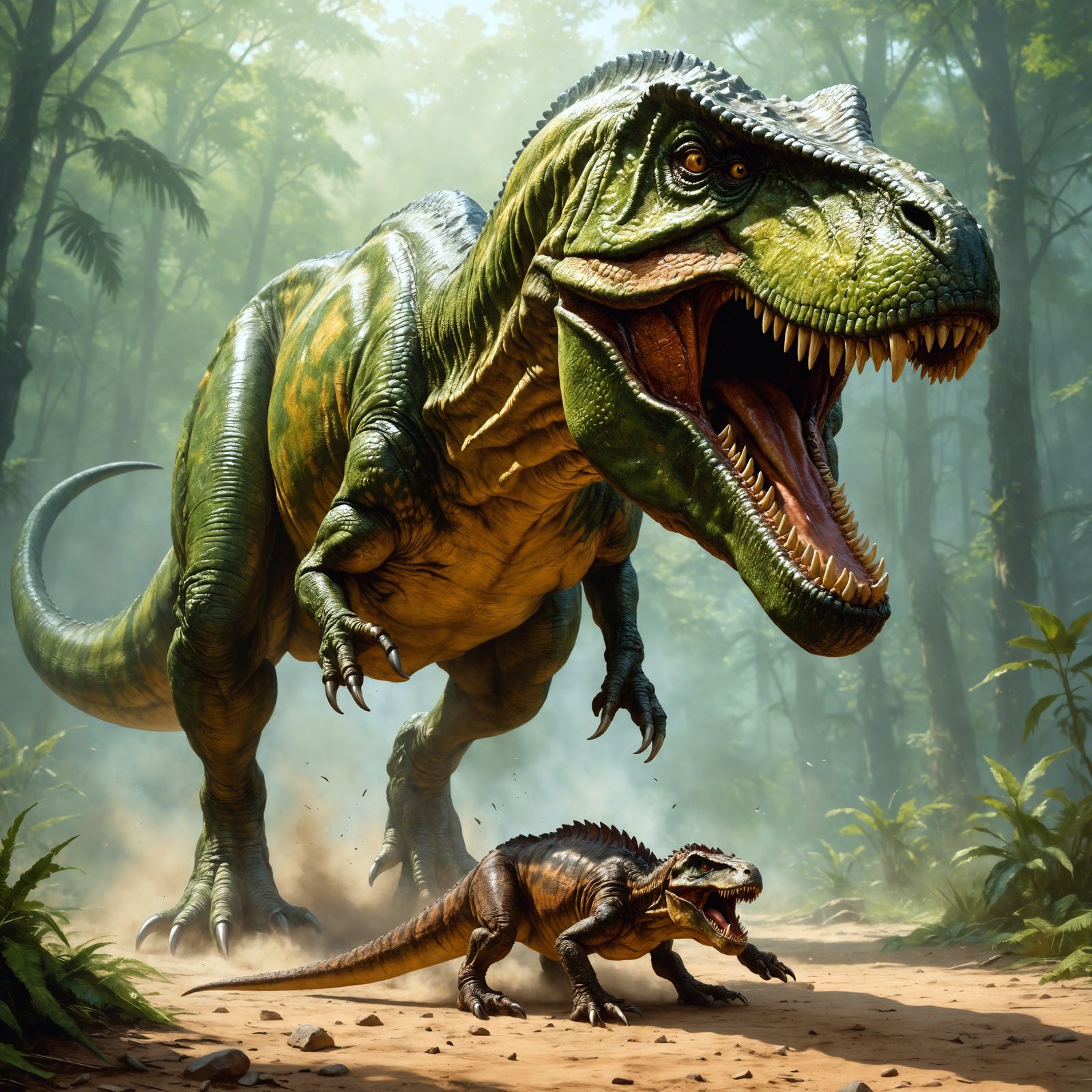 Menacing T-Rex About to Strike, Hyperrealistic Painting