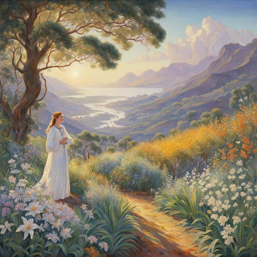 Dreamlike Garden Scene in Whimsical Watercolor Style