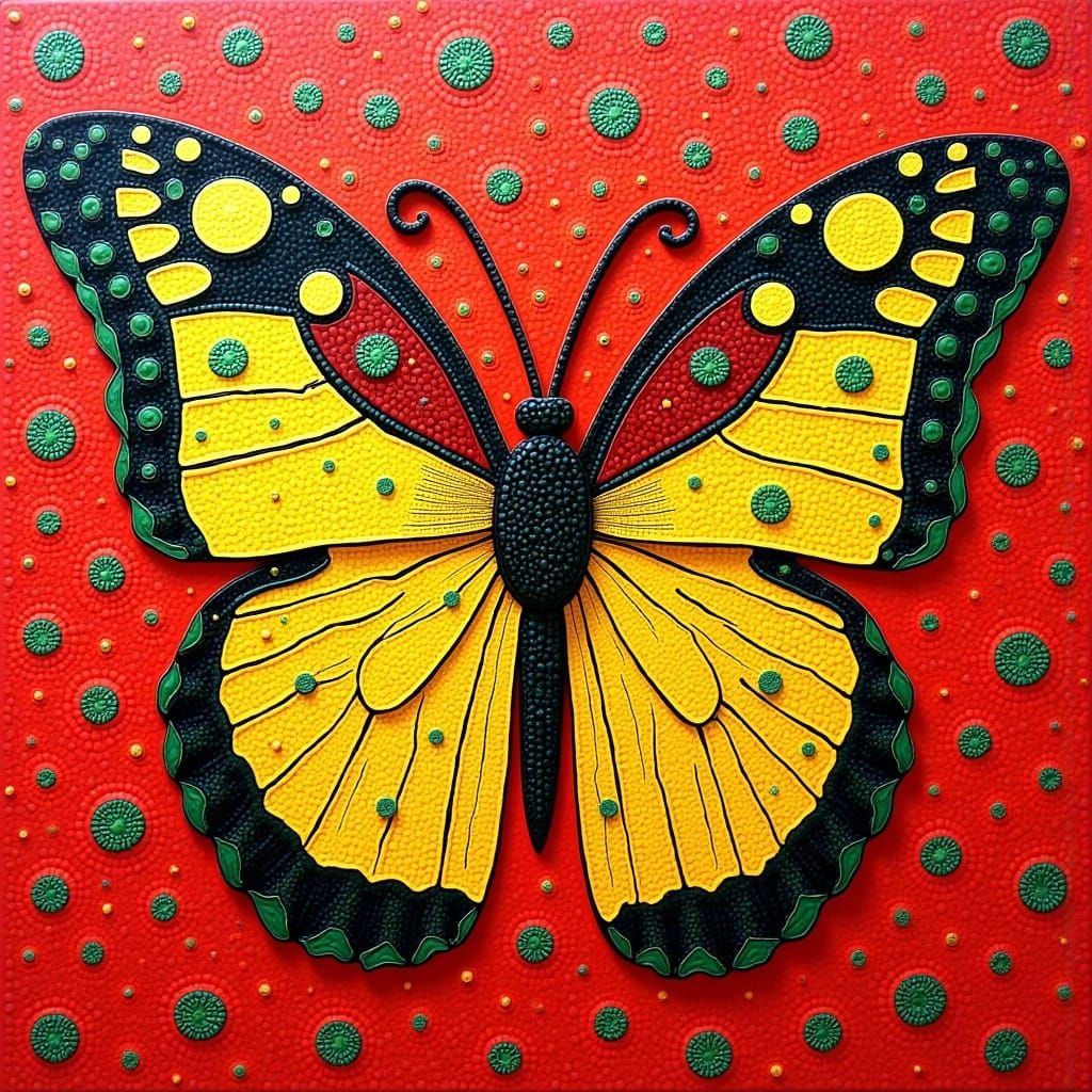 Vibrant Abstract Art in Pointillism Style with Yellow Butter...