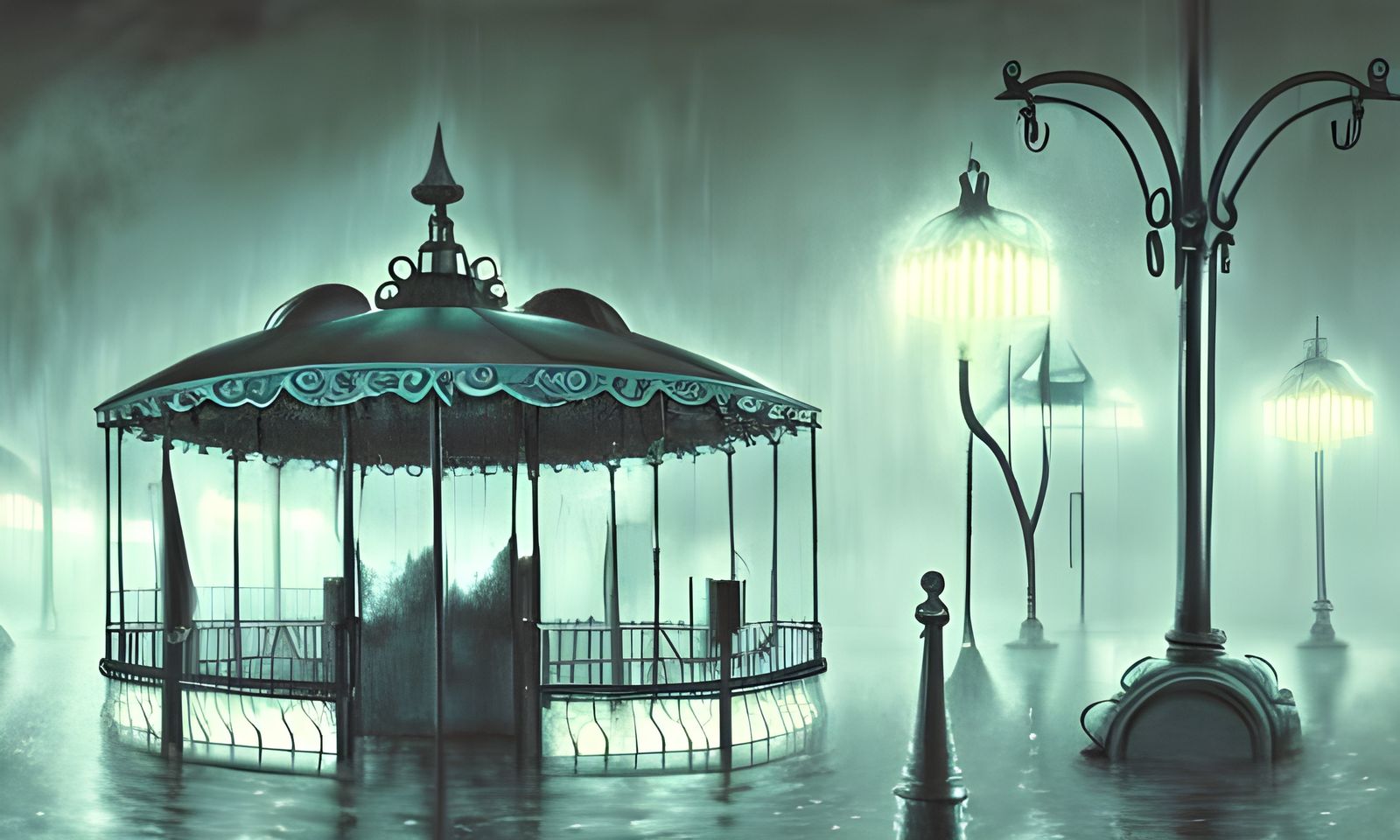 Terrifying Empty Night Amusement Park Fantasy
