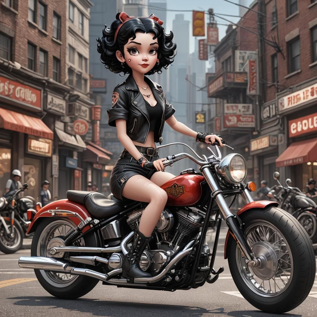 Betty Boop Rides a Harley: 3D Anime Art