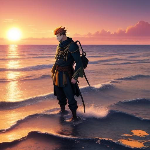 Young Prince at Sunset, Manga Anime Style