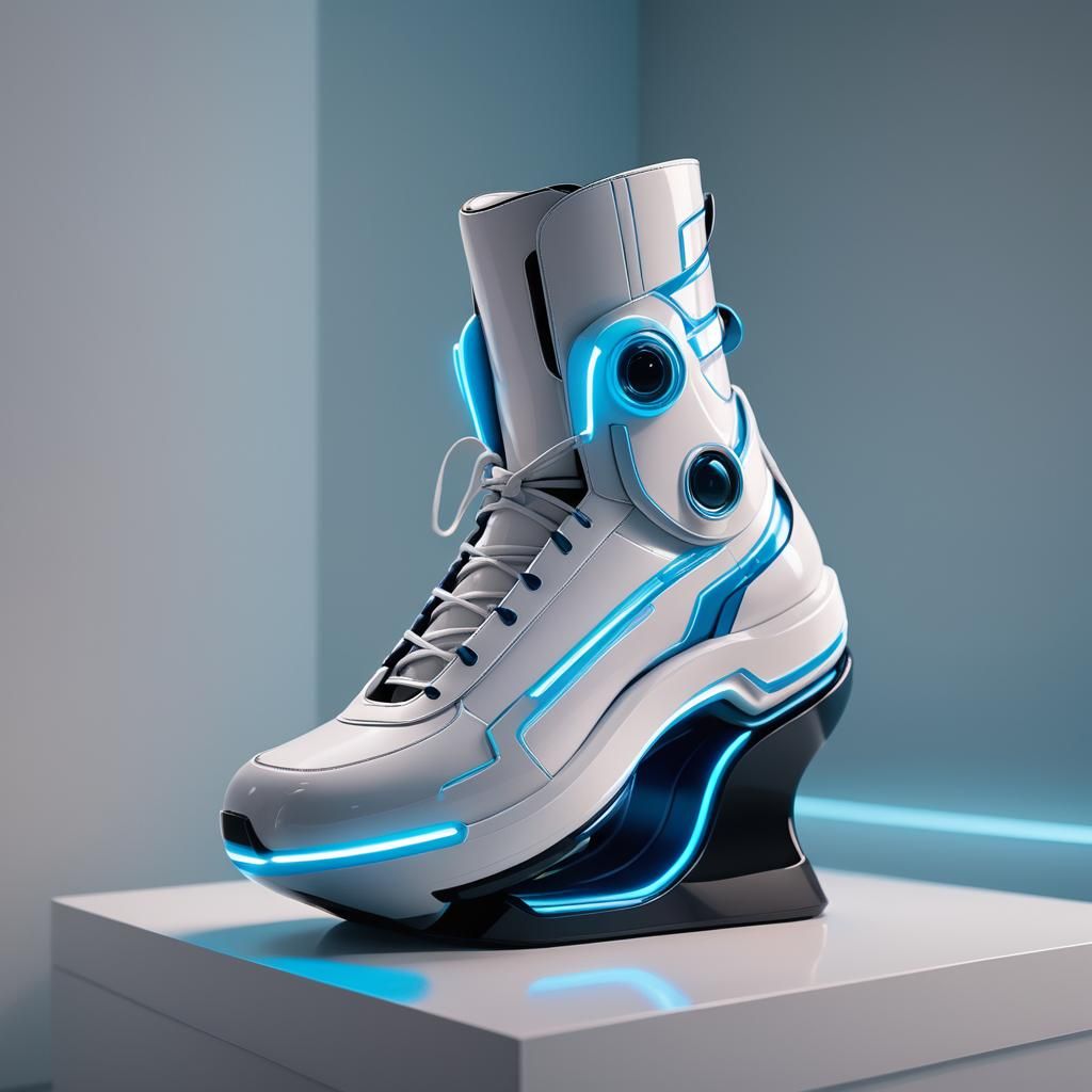 Anime-Inspired Talkative Shoe in Neon-Lit Futuristic Pedesta...