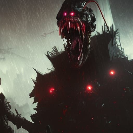 Vampire Feeds on Cyberpunk Blood: Dark Fantasy Art