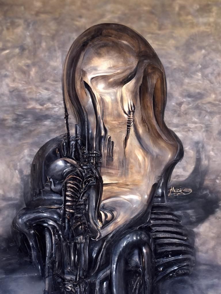 Solitary Figure in Giger-esque Modern Art Landscape