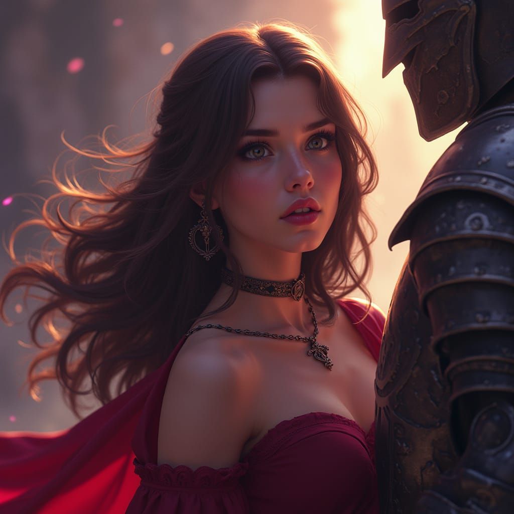Knight Rescues Damsel in Dark Fantasy Style