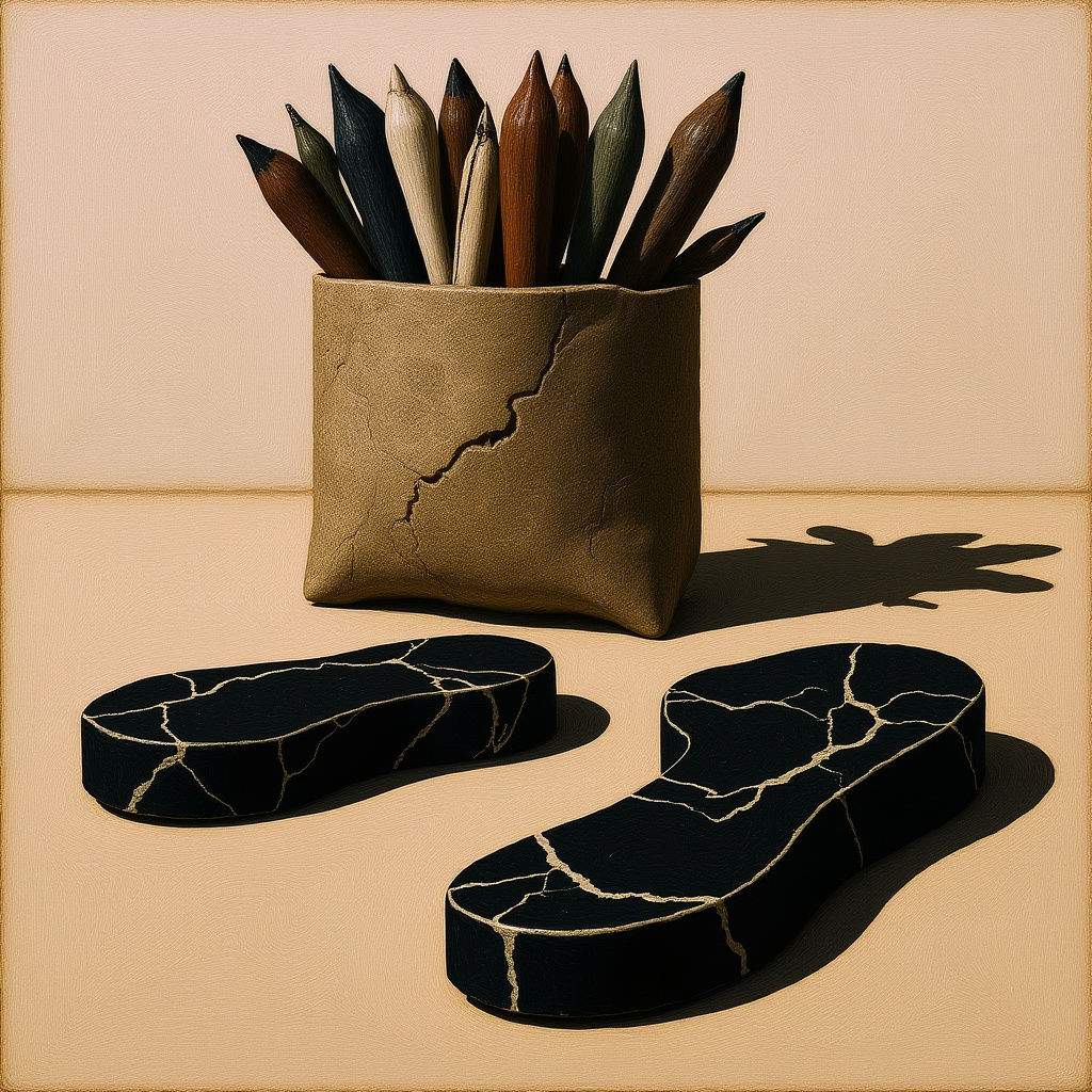 Surreal Minimalist Footsteps with God's Bag