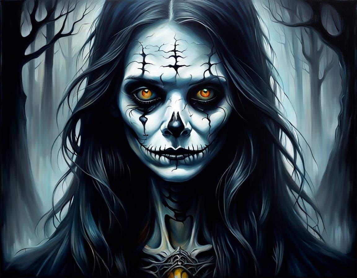 Eerie Portrait: Whispers in the Dark as Oil Painting