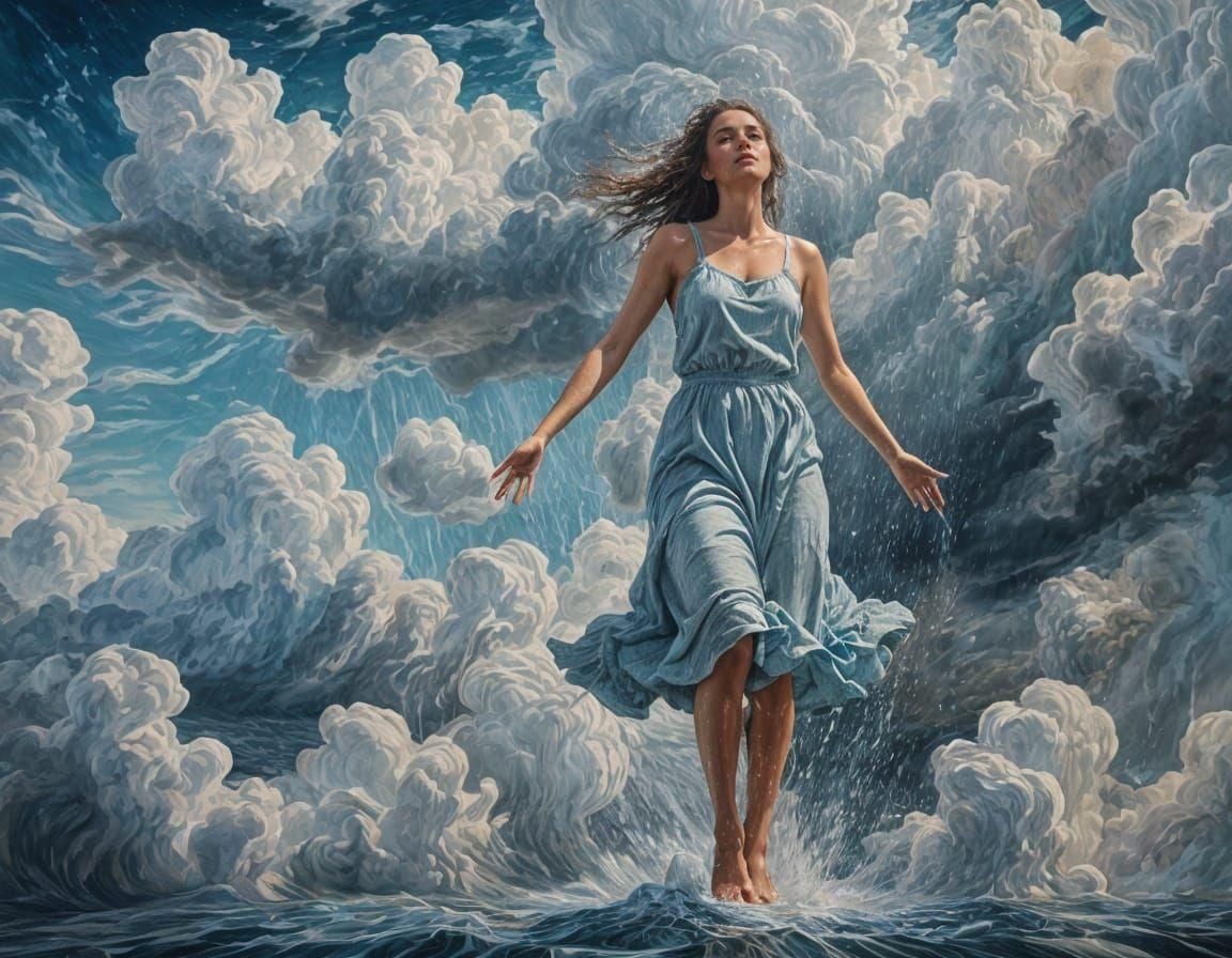 Woman Creates Rain: Oil Painting Portrait