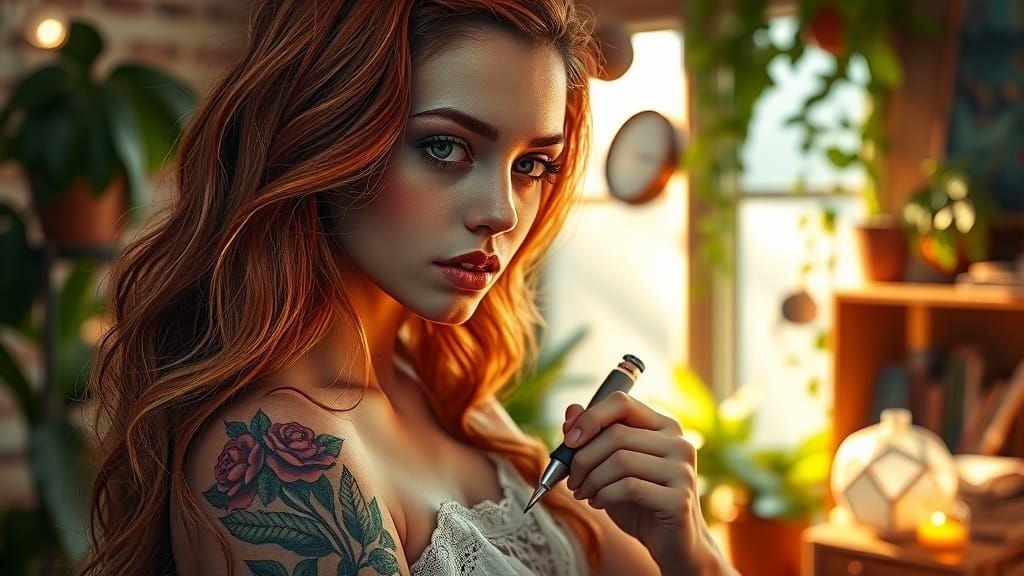 Tattoo Artist in 1970s Bohemian Studio