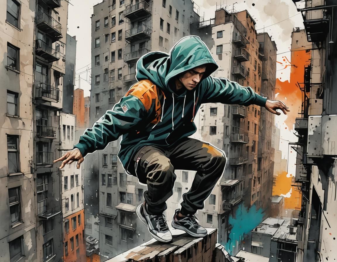 Teen Parkour Artist in Action