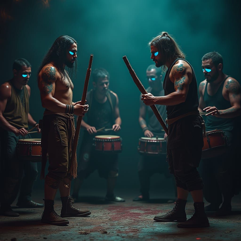 Dark Musical Duel Between Didgeridoo and Drums