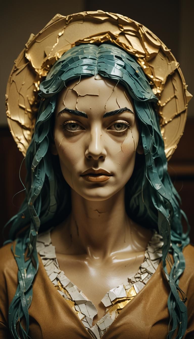 Surreal Marble Head with Paper, Macro Photography