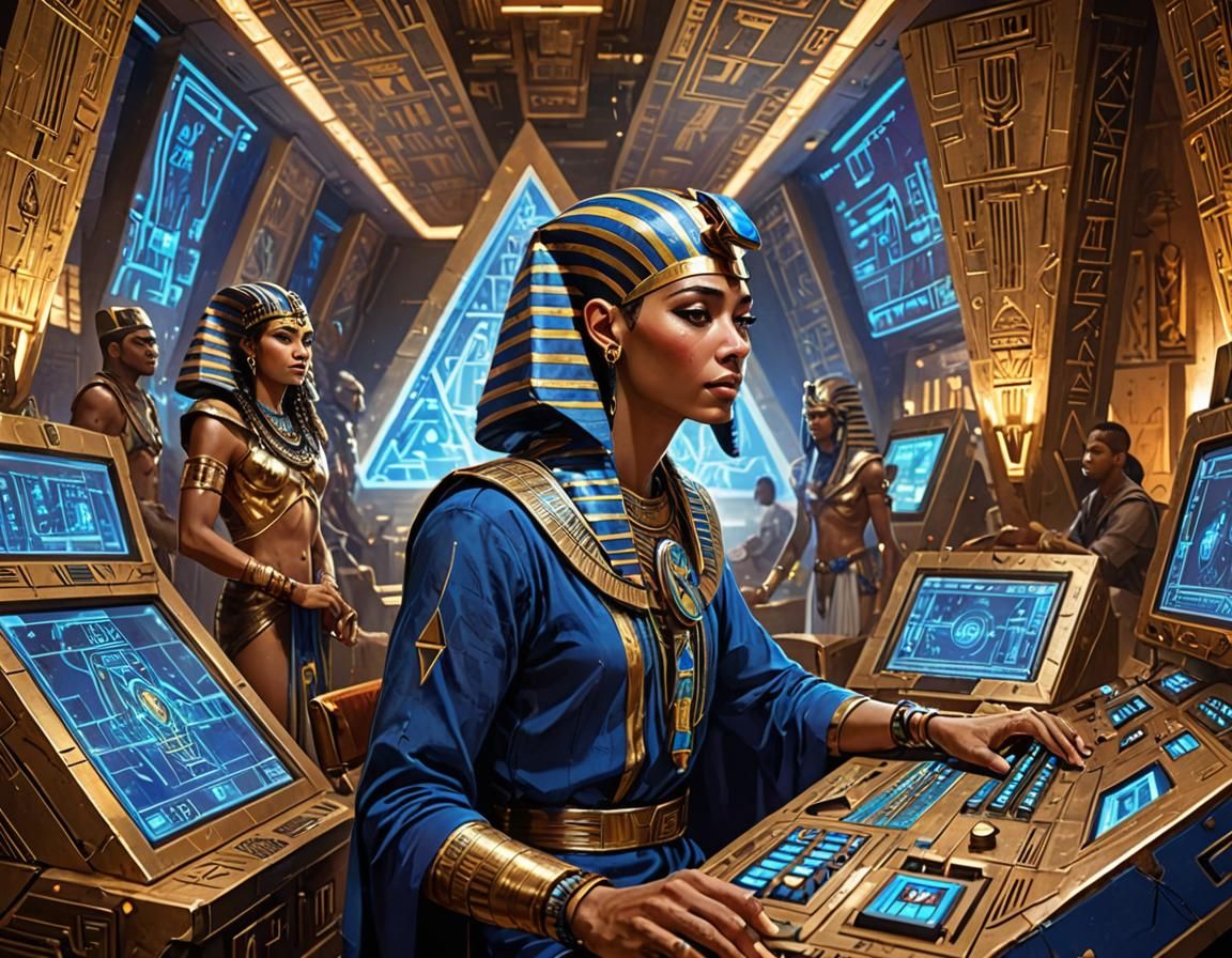 Pharaoh Commands Spaceship in Art Deco Style