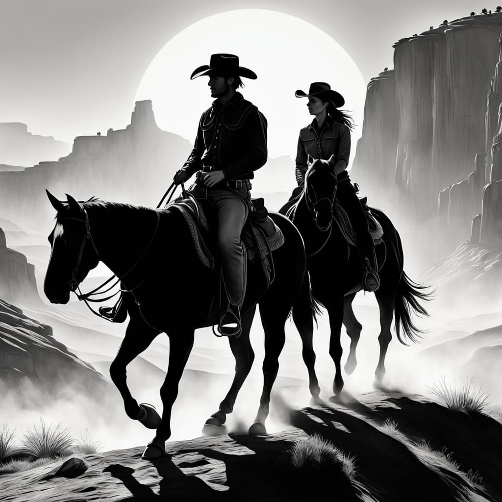Timeless Cowboy Silhouette in Monochromatic Digital Art