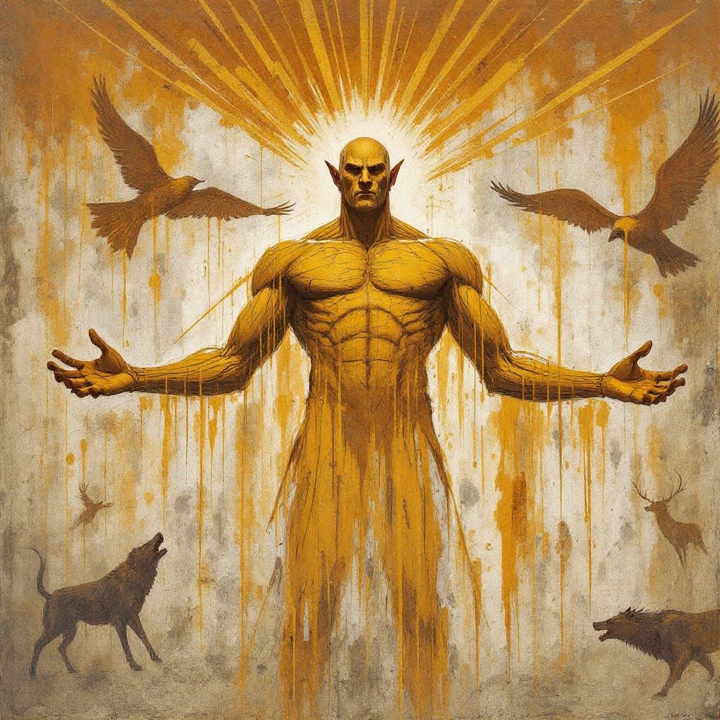 Towering Guardian in Ancient, Earthy Pigments