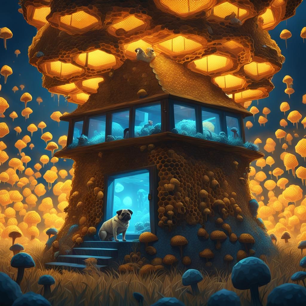 Pugs in Honeycomb Hive: Fantasy Concept Art
