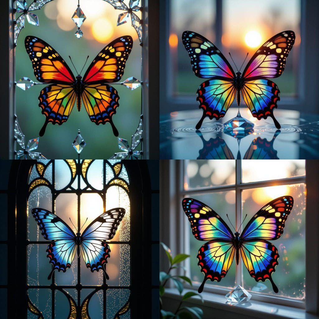 Hyperrealistic Stained Glass Butterfly in Window