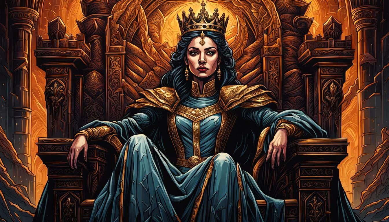 Young Queen on Throne in Pop Art Style