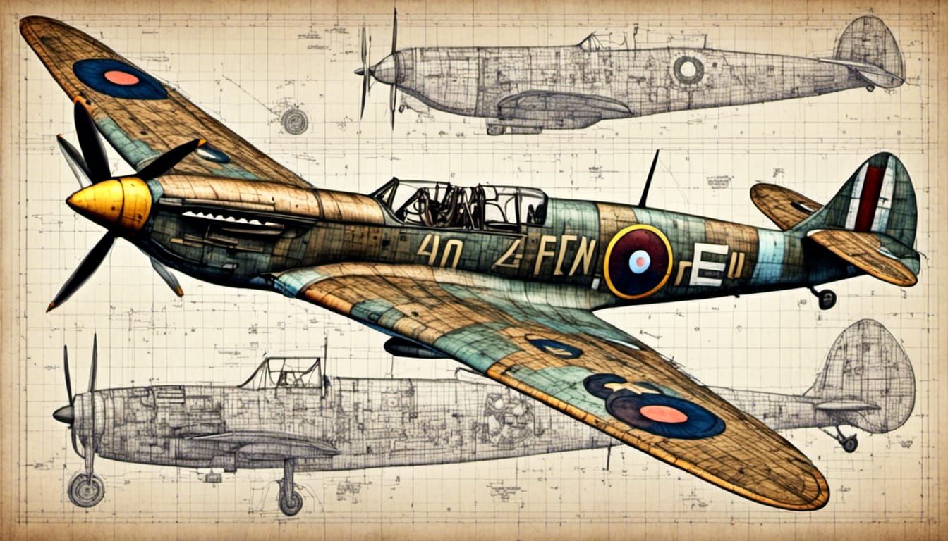 Detailed Blueprint of WWII Supermarine Spitfire