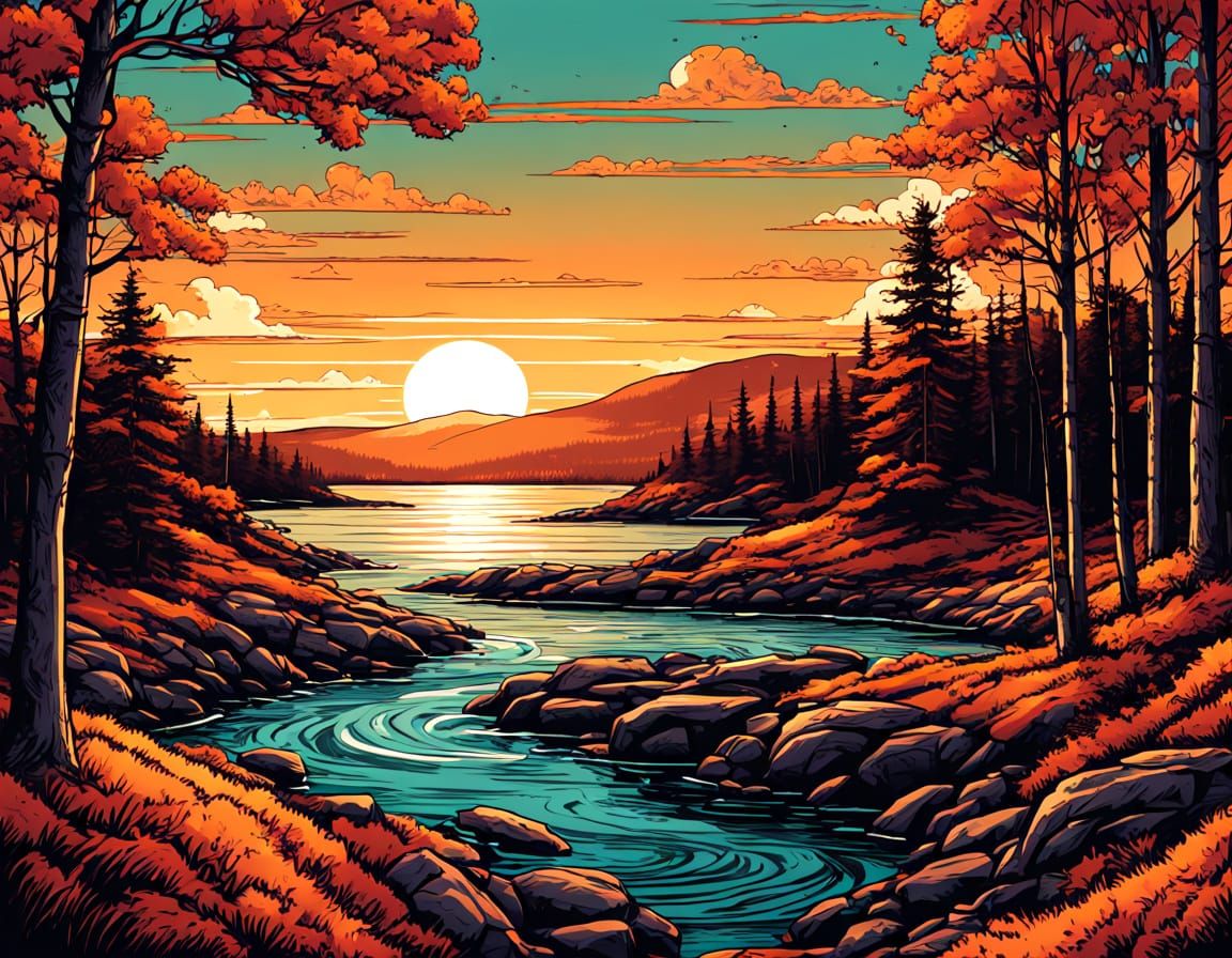 Retro-Futuristic Cape Breton Island Sunset