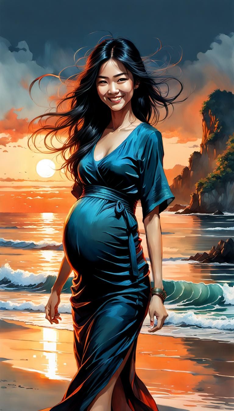 Vietnamese Woman at Sunset: Hyperrealistic Digital Art
