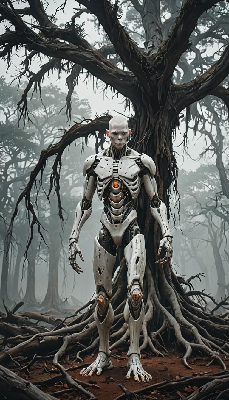 Dystopian Cyborg in Apocalyptic Landscape Concept Art