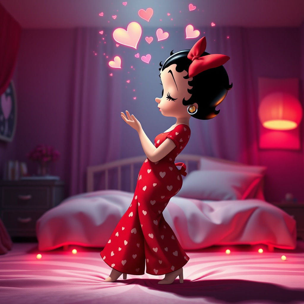 Betty Boop Goodnight Kiss in Dreamlike Matte Painting