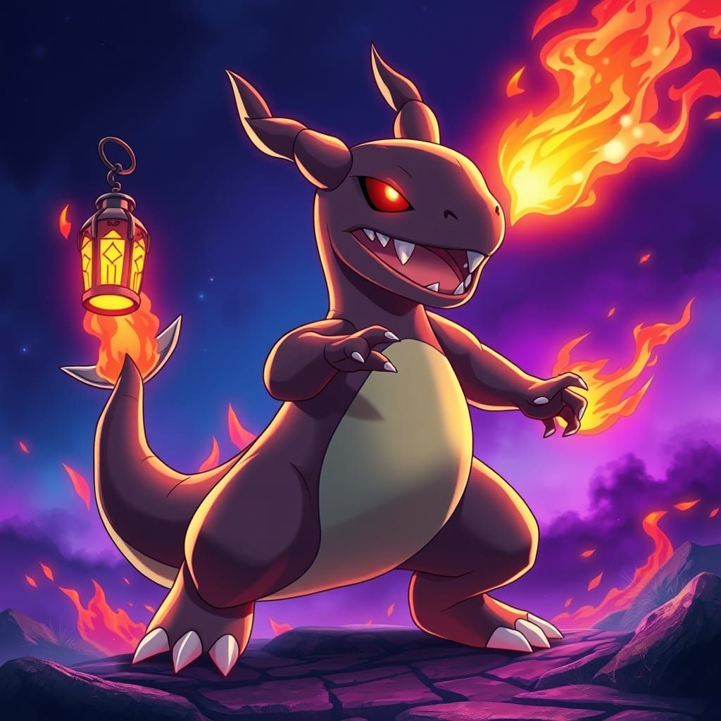 Heroic Demon Charmander with Anime-Inspired Flames