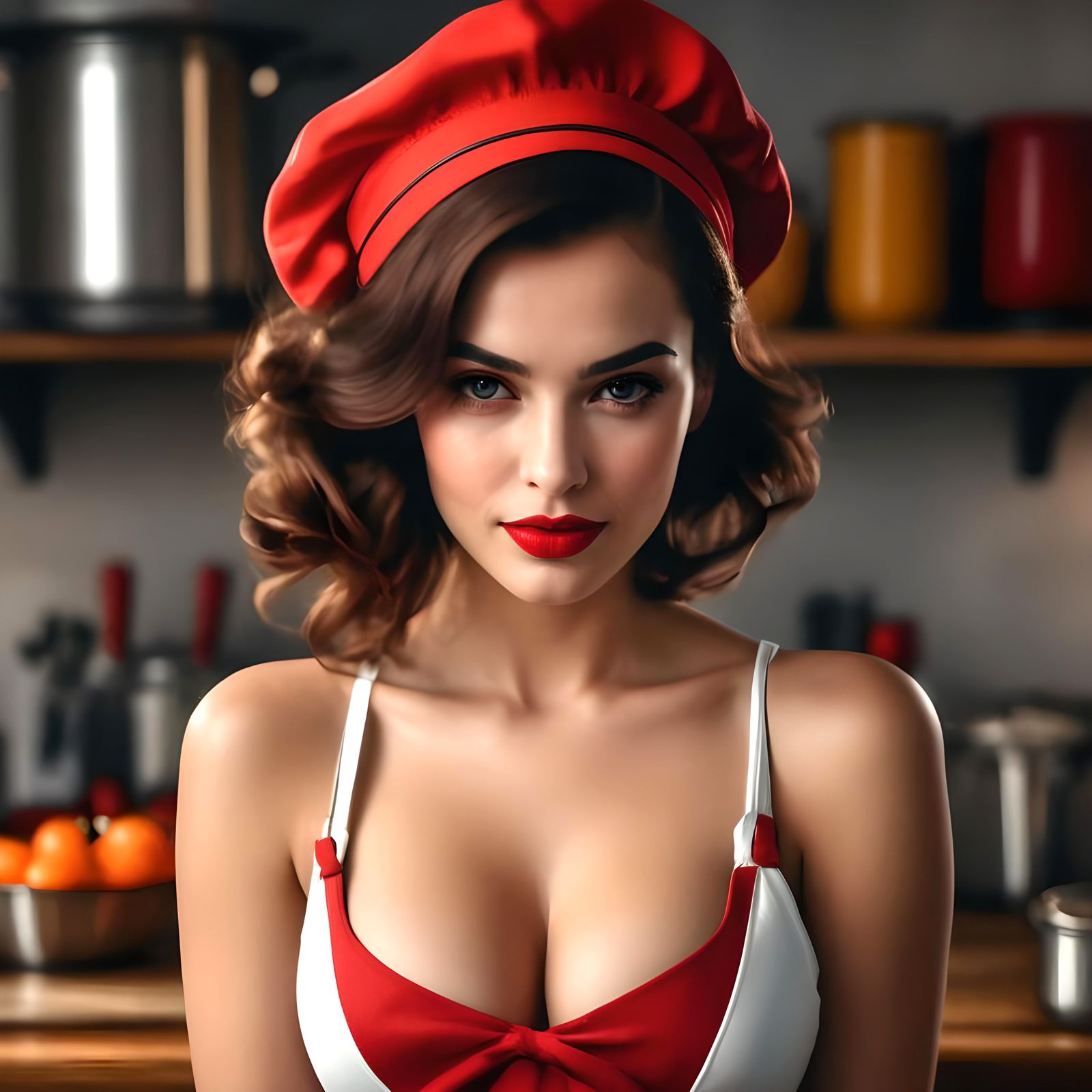 Vintage Woman in Red Hat, Photorealistic 8K