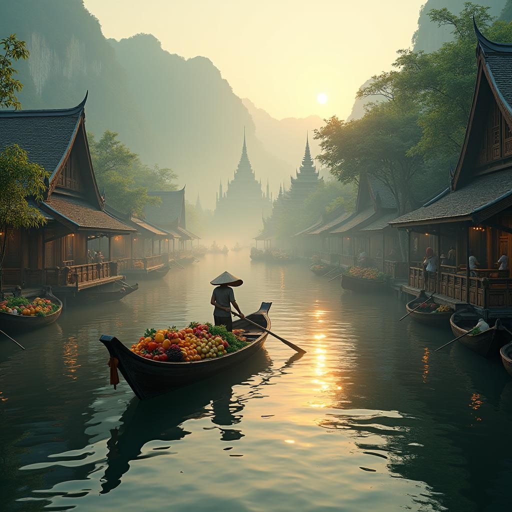 Phuket Floating Market at Dawn, Digital Art