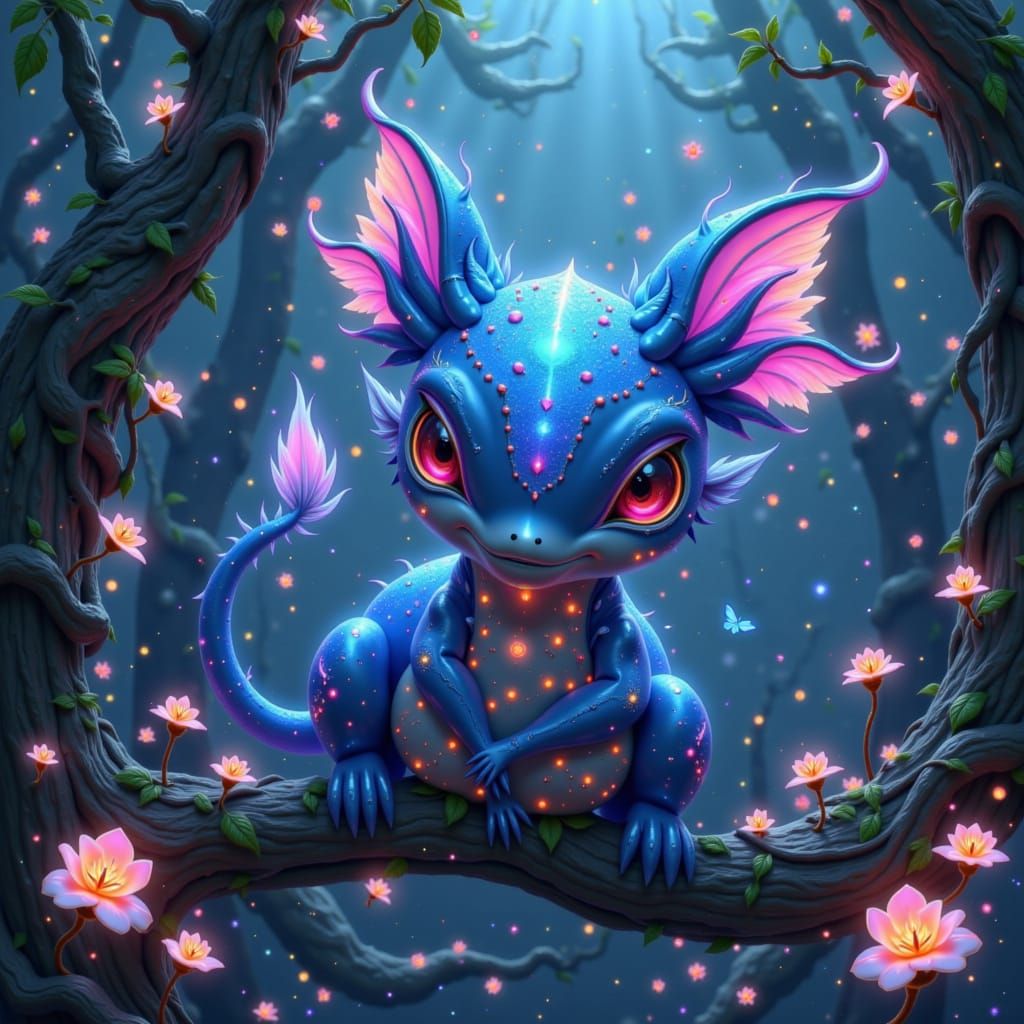 Bioluminescent Creature With Holographic Scales in Alien For...