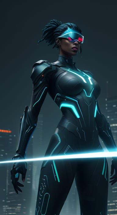Cyberpunk Goddess in High-Contrast Armor
