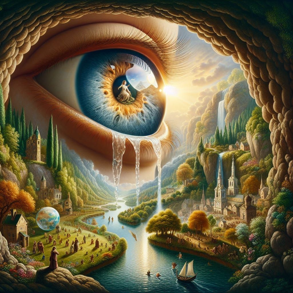 A Woman's Tears Reveal Two Vivid Landscapes in Hyperrealisti...