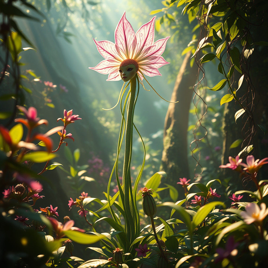 Ethereal Plant Being in a Mystical Garden